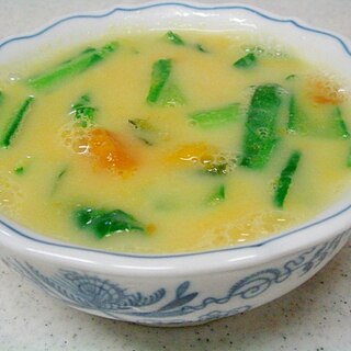 小松菜と南瓜の豆乳味噌スープ